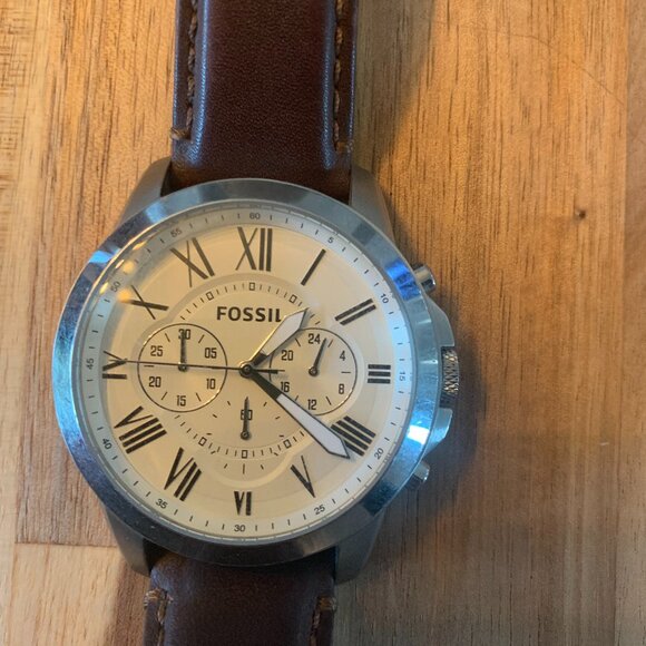 Fossil Silver Grant Chronograph Brown Leather Men's Watch - Picture 2 of 6